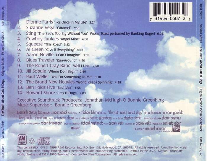 THE TRUTH ABOUT CATS & DOGS - Original motion picture soundtrack (CD) 31454 0507 2 VG+