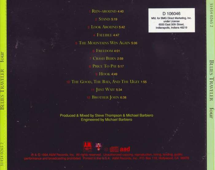 BLUES TRAVELER - Four (CD, club edition) 31454 0265 2 / D 106046  NM-
