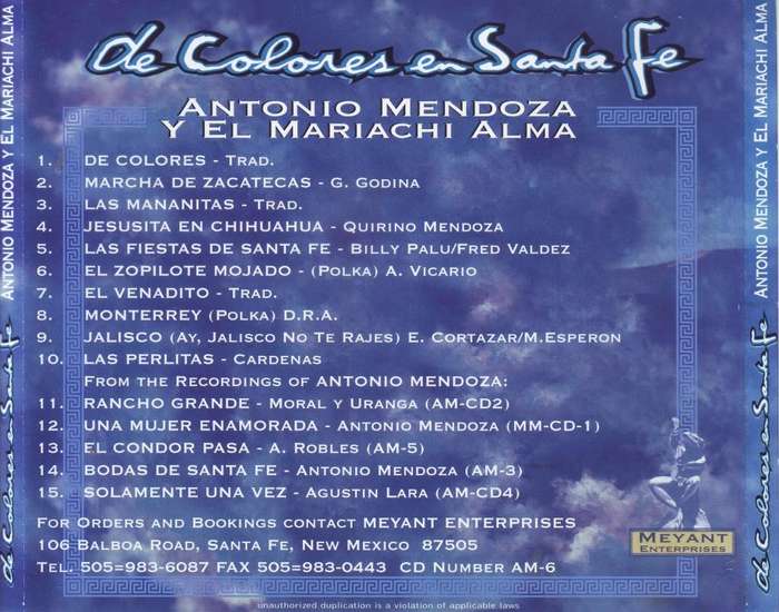ANTONIO MENDOZA - De Colores En Santa Fe(CD) NM-