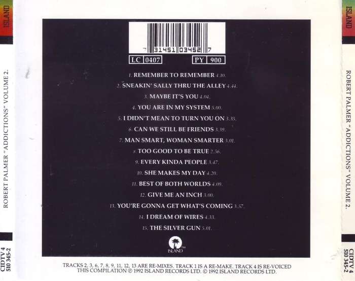 ROBERT PALMER - "Addictions" volume 2 (CD) CIDTV 4 / 510 345-2 VG+