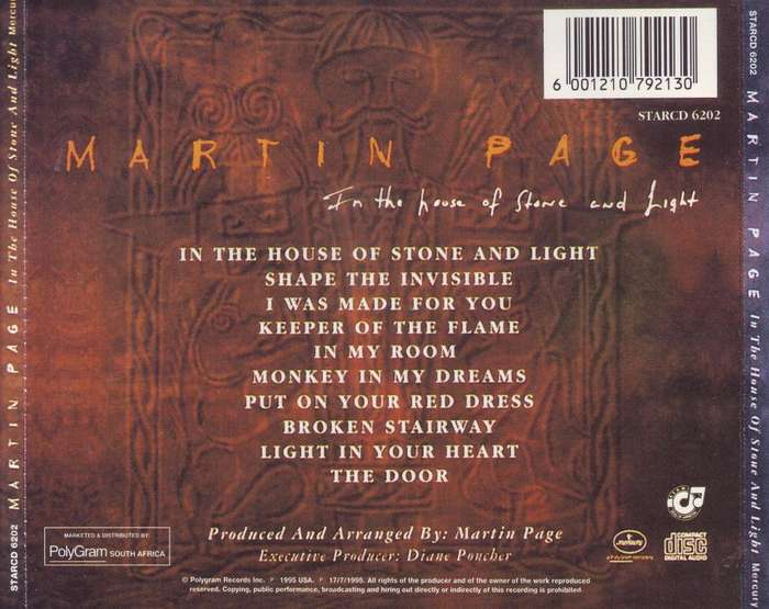 MARTIN PAGE - In the house of stone and light (CD) STARCD 6202  VG+