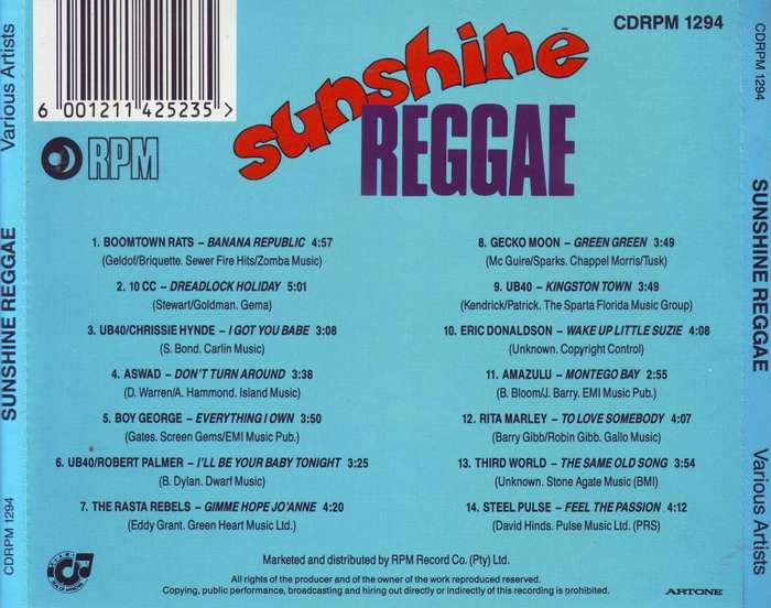 SUNSHINE REGGAE - Compilation (CD) CDRPM 1294 VG to VG+