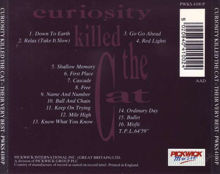 CURIOSITY KILLED THE CAT - Their very best (CD) PWKS 4100 P  EX