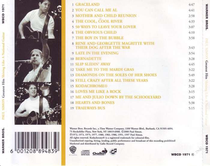 PAUL SIMON - Greatest hits: shining like a national guitar (CD) WBCD 1971  NM
