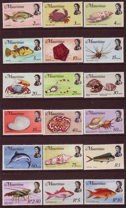 MAURITIUS 1969 FISH DEFINITIVE SET COMPLETE UNMOUNTED MINT W/M12 Sg#382-99