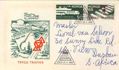 NORWAY FIRST DAY COVER 1969 ROAD SAFETY & RUTEBOK FOR NORGE