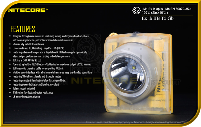 NITECORE EH1 Intrinsically Safe Explosion-Proof HeadLamp (260 Lumens)