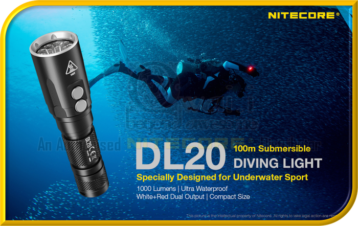 NITECORE DL20 100m Submersible Waterproof Diving Light Designed For Underwater Sports (1,000 Lumens)