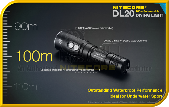 NITECORE DL20 100m Submersible Waterproof Diving Light Designed For Underwater Sports (1,000 Lumens)