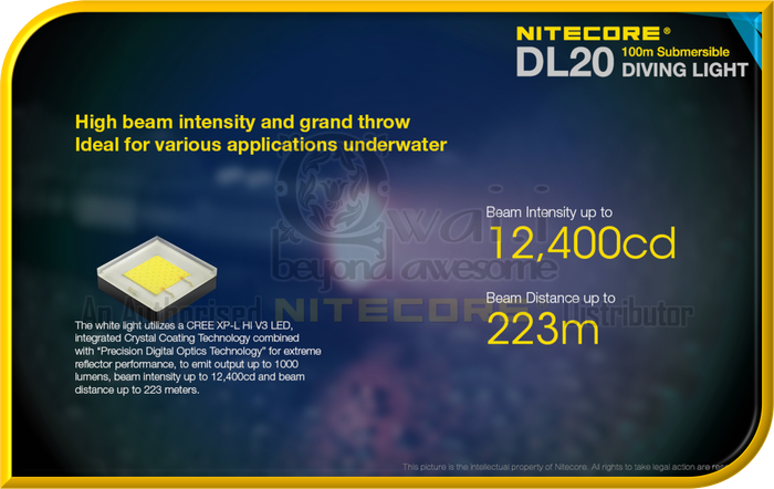NITECORE DL20 100m Submersible Waterproof Diving Light Designed For Underwater Sports (1,000 Lumens)