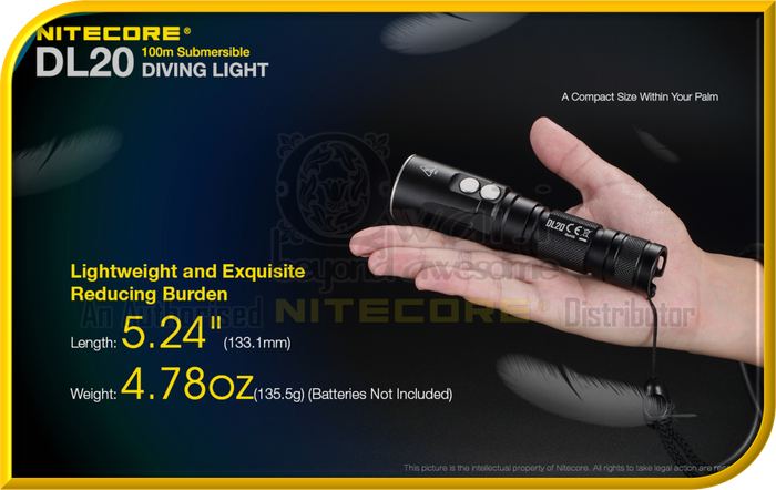 NITECORE DL20 100m Submersible Waterproof Diving Light Designed For Underwater Sports (1,000 Lumens)