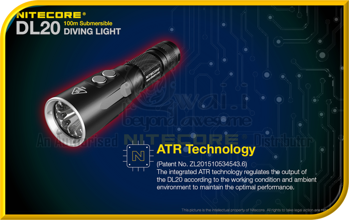 NITECORE DL20 100m Submersible Waterproof Diving Light Designed For Underwater Sports (1,000 Lumens)