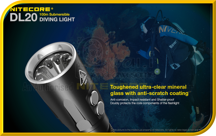 NITECORE DL20 100m Submersible Waterproof Diving Light Designed For Underwater Sports (1,000 Lumens)