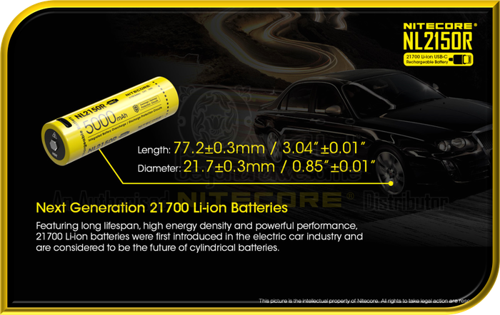 NITECORE NL2150R USB-C Rechargeable 21700 Li-ion Battery (5,000mAh)