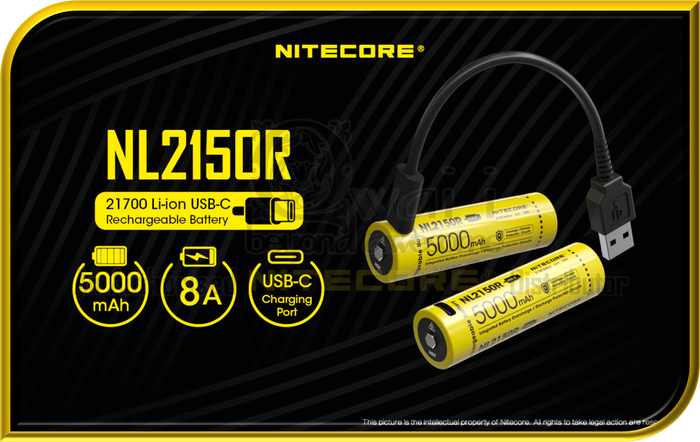 NITECORE NL2150R USB-C Rechargeable 21700 Li-ion Battery (5,000mAh)