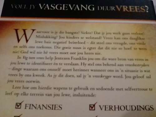 Veg teen Vrees by Jentezen Franklin.