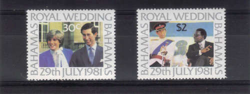Bahamas, 29 July 1981 Royal Wedding, Set of 2 single stamps.