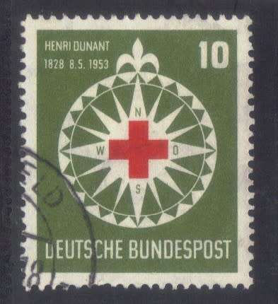 GERMANY 1953 - `125th BIRTHDAY, HENRI DUNANT`FINE USED 10pf - CV. R170 - READ BELOW.