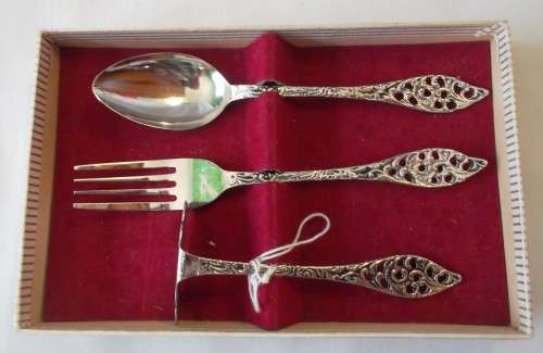 Set of Baby Plated Spoon, Fork and Pusher (Reduced)