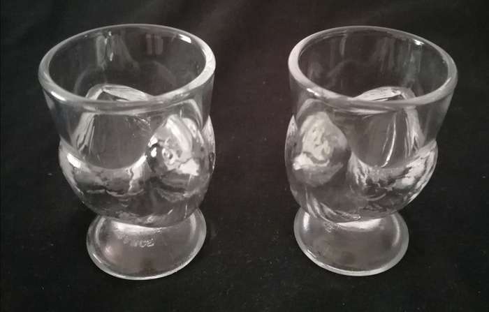 Egg Cups Glass Chicken Pair French Clear