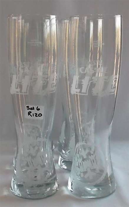 Set of 6 Tall Castle Lite Beer Glasses