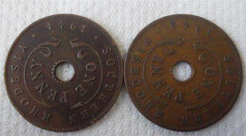 1943 + 1944  Rhodesia pennies   Coins