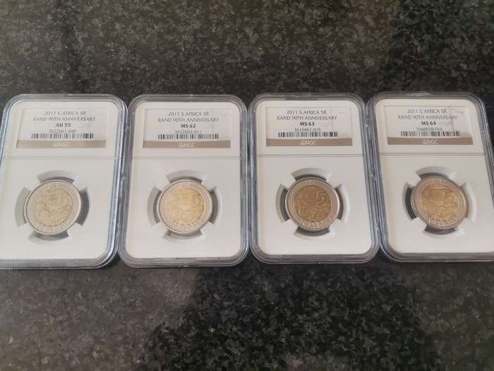 NGC Graded - 2011 South Africa R5 90TH Anniversary - Set of 7 coins - Bid per set