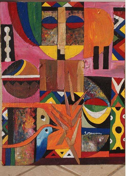 SPEELMAN   MAHLANGU   OIL   ON BOARD    "BIRDS OF PEACE"      No reserves