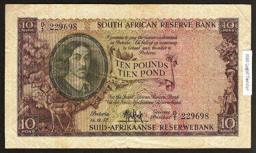 SA 10 Pounds (M de Kock 3rd issue)1952, E/A in F/F+ condition