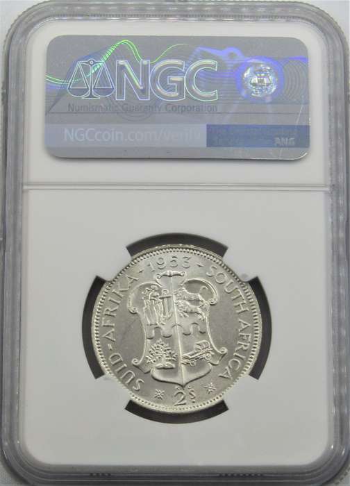 1953 Union of South Africa 2 Shillings NGC Graded MS64-SUPERB ICE-WHITE PREMIUM GEM