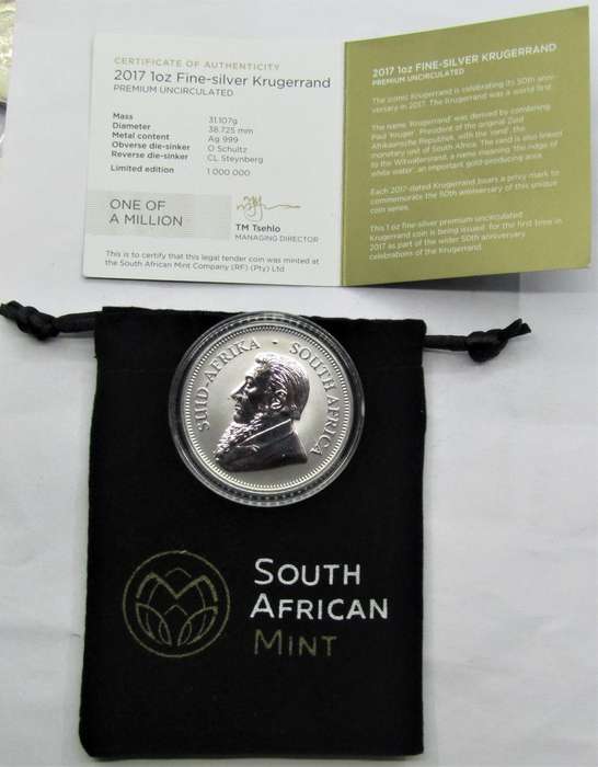 9 x 2017 Silver 1 Ounce Krugerrand 50th Anniversary  Premium Uncirculated with COA and Pouch
