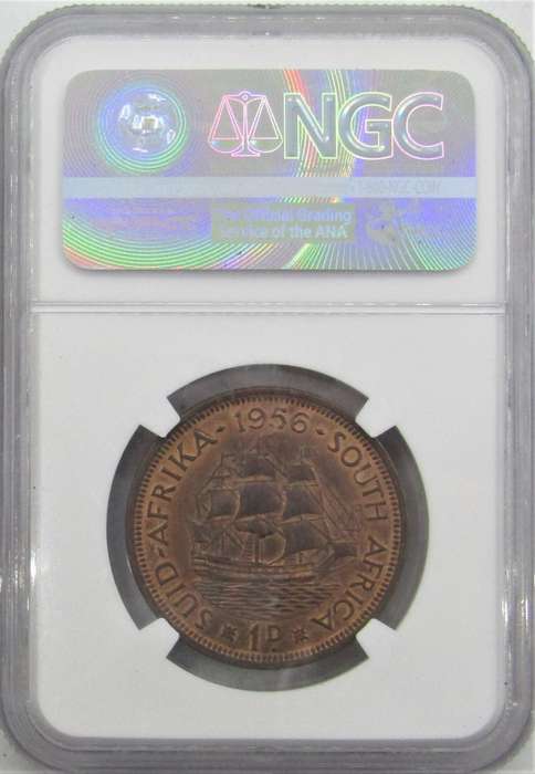 1956 Union of South Africa Penny NGC Graded MS64RB