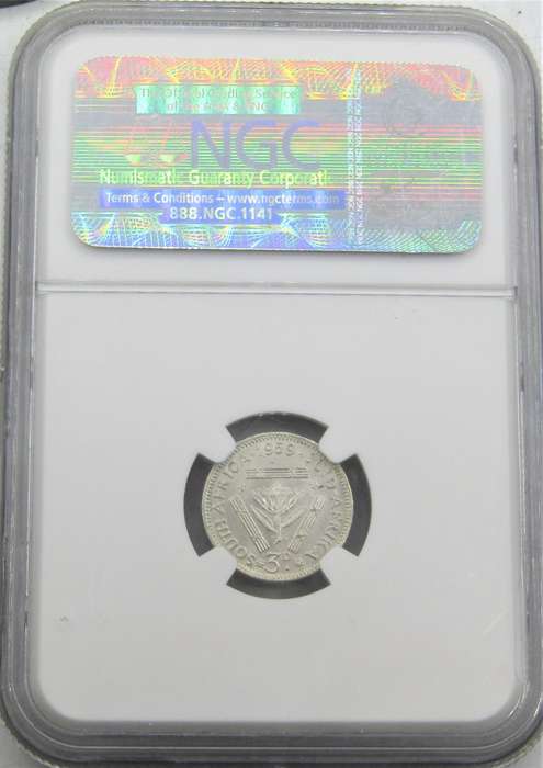 1959 Union of South Africa 3 Pence NGC Graded MS64