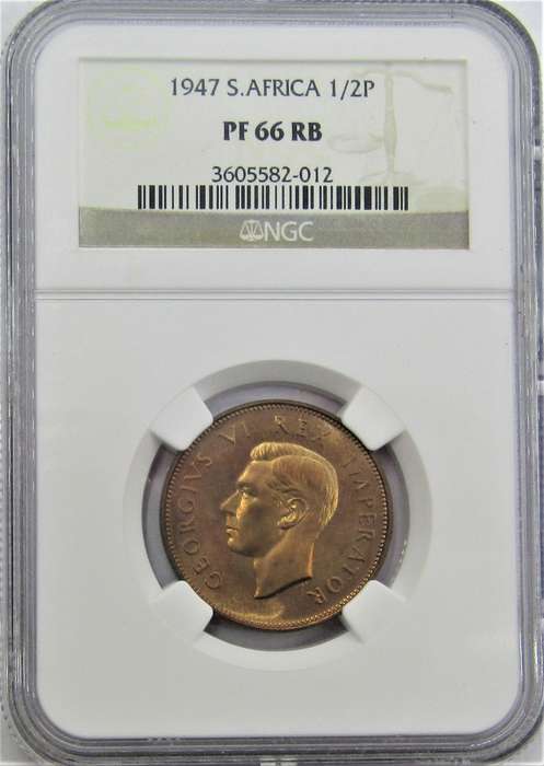 1947 Union of South Africa Half Penny NGC Graded Proof 66 RB