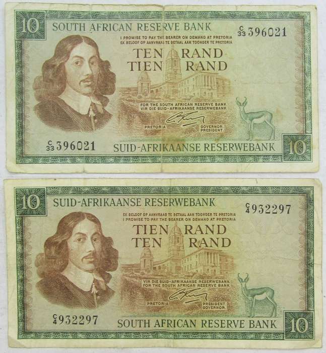 G.Rissik  Pair of 2nd Issue rarer R10 notes with both ENG/AFR and AFR/ENG language variations