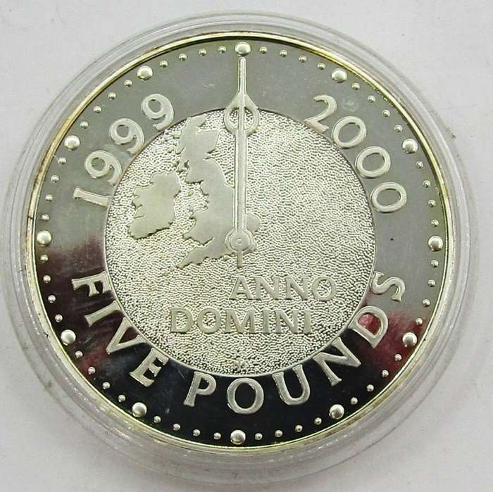 United Kingdom Millenium 2000 999 Silver Proof 5 Pounds in original box with COA