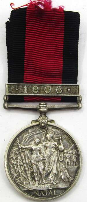 Natal Rebellion Medal with 1906 Clasp to SGT. H.B Wallace Zululand MTD Rifles