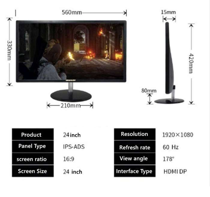 24 inch 1920*1080 Ultramaster LED Monitor Office home studio Monitor New arrived