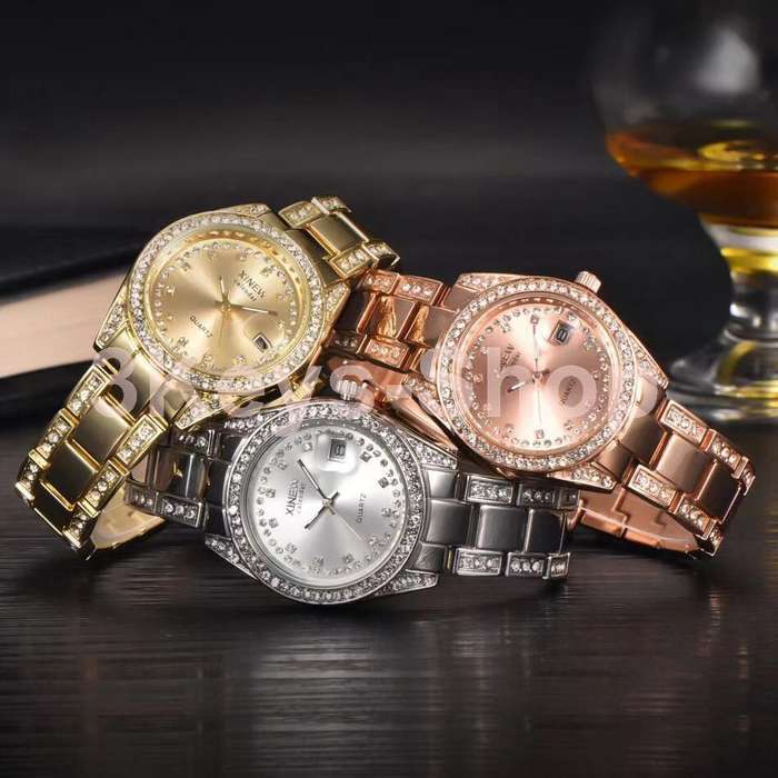 Watches Women Hot Luxury Brand Full Steel Diamond Date Clock Gold