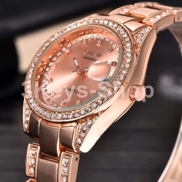 Watches Women Hot Luxury Brand Full Steel Diamond Date Clock Gold