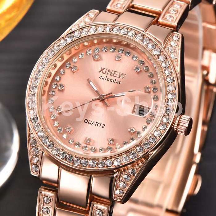Watches Women Hot Luxury Brand Full Steel Diamond Date Clock Gold