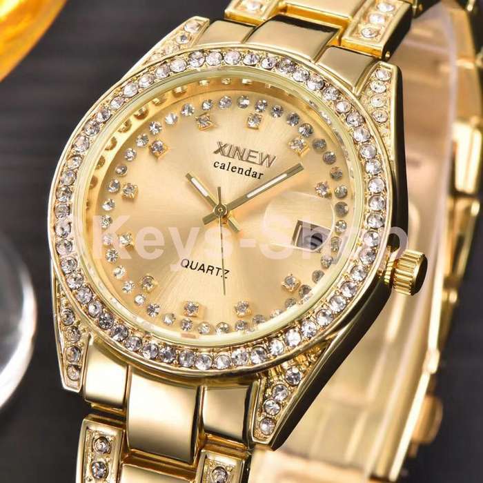 Watches Women Hot Luxury Brand Full Steel Diamond Date Clock Gold