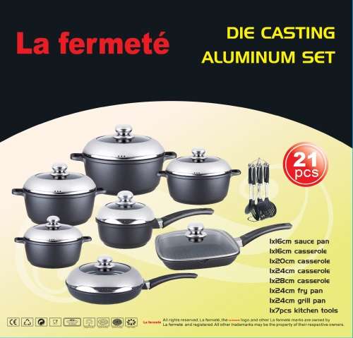 La fermeté 21 Piece Die Cast Aluminum Cookware Pot Set