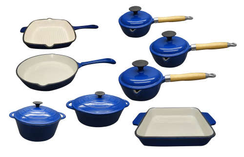 9 Piece Cast Iron Enamel Cookware Pot Set - RED -  PLEASE READ