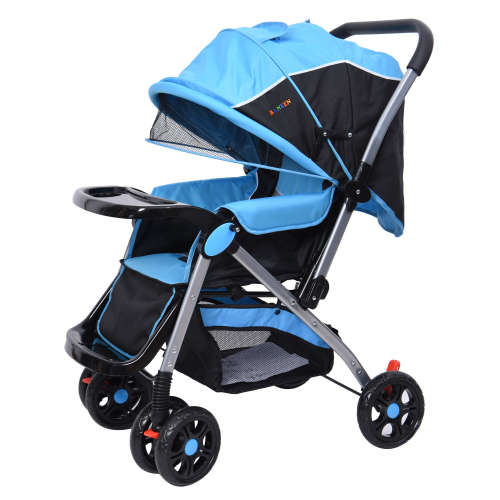 Baneen Baby Stroller Pram with Lift Up Foot Rest and Reversible handle - Blue