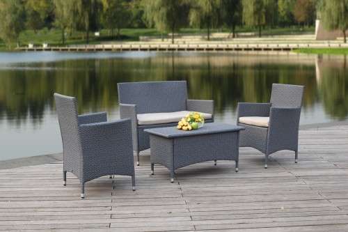 Hazlo Atlanta 4 Piece Outdoor Wicker Rattan Patio Sofa Set  - Dark Blue