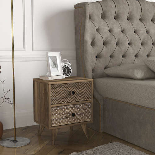 Hazlo Linda Nightstand Nightstand Side Table Pedestal With Three Drawers - Walnut
