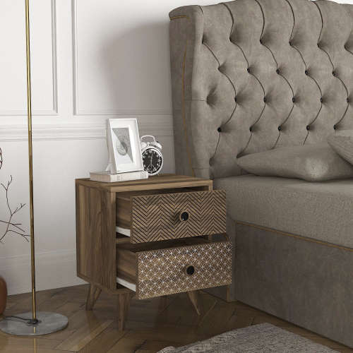 Hazlo Linda Nightstand Nightstand Side Table Pedestal With Three Drawers - Walnut