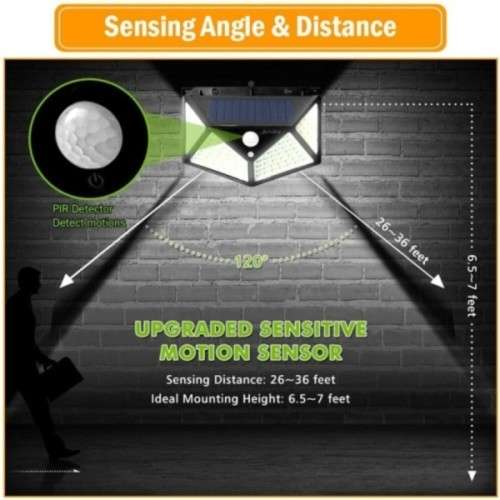 100 LED SOLAR WALL LIGHT / 600 LUMENS / 1800mAH BATTERY / 3 SETTINGS