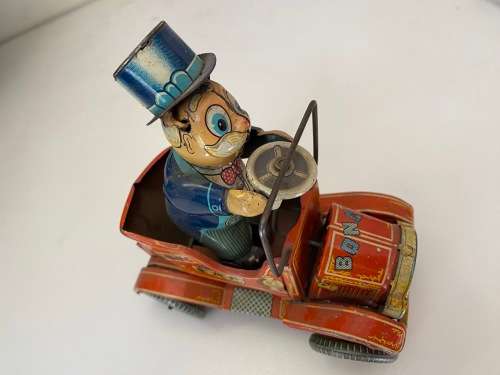 Antique 1950s Tin Litho Wind-up 1910 Model T, `Grand Pa`s New Car` (Yonezawa - Made in Japan)